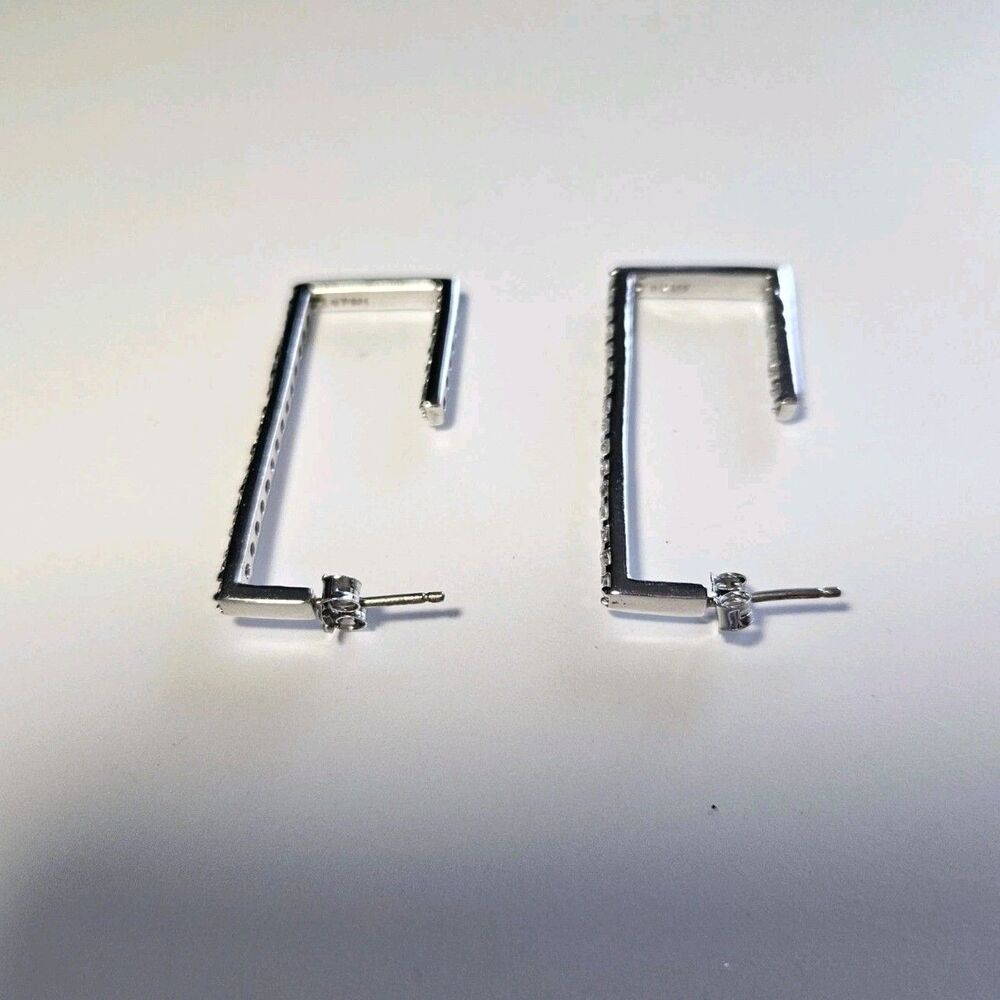 Sterling Silver Rectangular Hoop Clear Rhinestone… - image 8